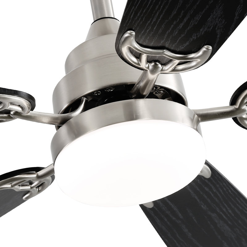 Sofucor 52" 5-Blades Standard Ceiling Fan with LED Lights and Remote Control-Nova, Nickel with Black Blades