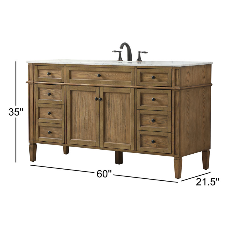 Rivers 60 " W Freestanding Standard Free Standing 1 Single Vanity Bathroom Vanity With Marble Top, Driftwood