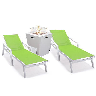 Outdoor Aluminum Chaise Lounge Armchair with Fire Pit Side Table