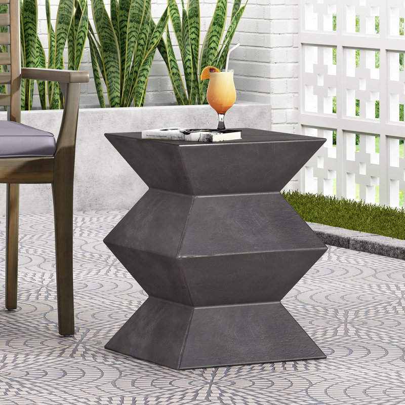  Table d'appoint d'extérieur en béton léger, table de bout géométrique d'appoint à deux niveaux pour le patio, cuivre