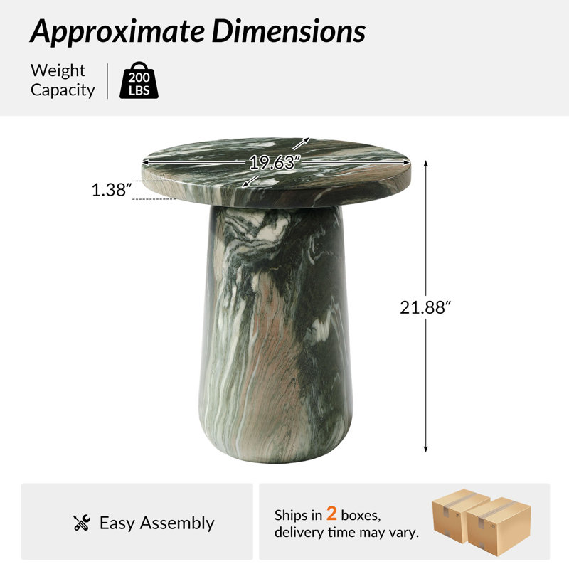 Watterson Andrea 22''Tall Modern Concrete Top End Table with Simple Assembly, Green