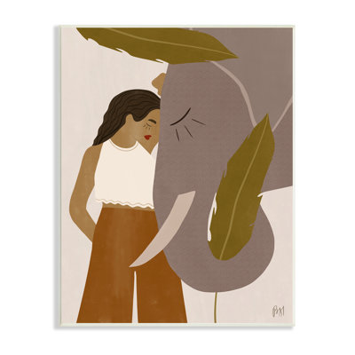 " Female Standing With Elephant Earth Tone Portrait " by Birch&Ink