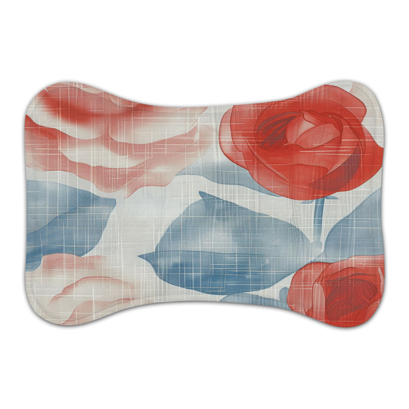 Tissu roses - 1 tapis d'alimentation en forme d'os, XL (18 po)