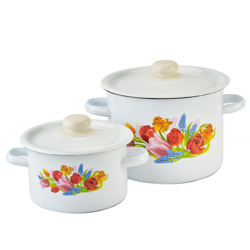 Spring Bouquet Enamelware Steel Pot with Lid