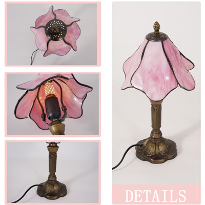 14 Inch High Tiffany Flower Style Table Lamp, Multicolored Art Stained Glass Desk Light With Creativity Colored Glass Leaves Design