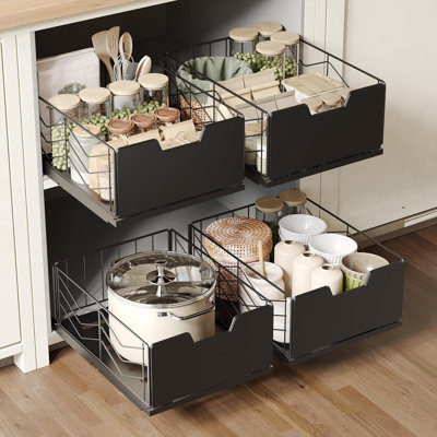 2 Pack Pull Out Cabinet Organizer, No Drill Slide Out Drawers For Kitchen Cabinets, Metal Pantry Pull Out Shelves, Kitchen Cabinet Organizer, Pull Out