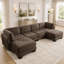 Canapé d'angle modulaire en chenille, 2 poufs amovibles, mousse haute densité, montage facile-14394264-14394266