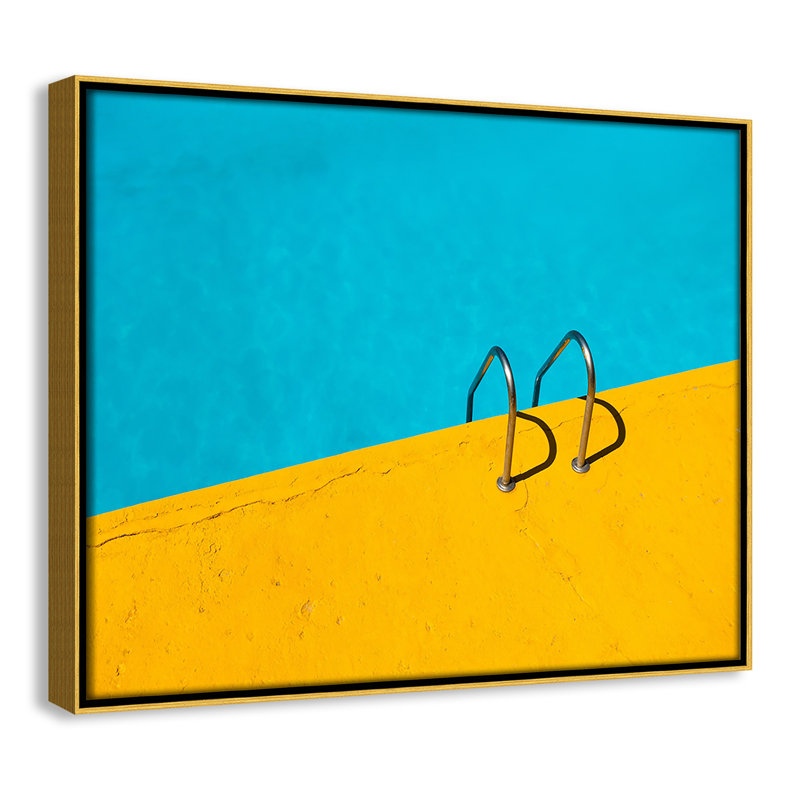 " Retro Pool Oasis " Print, H 12,5 po x l 15,5 po x P 2 po, Cadre flottant doré, Pas de tapis