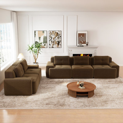 Ensemble de canapé 2 pièces 5 places en velours côtelé avec sièges profonds et coussins capitonnés sans assemblage, brun chocolat