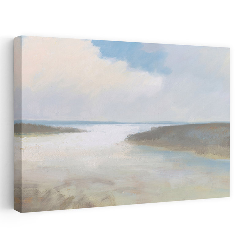 Doux rivage bleu côtier gris blanc plage brun, H 24 po x l 16 po