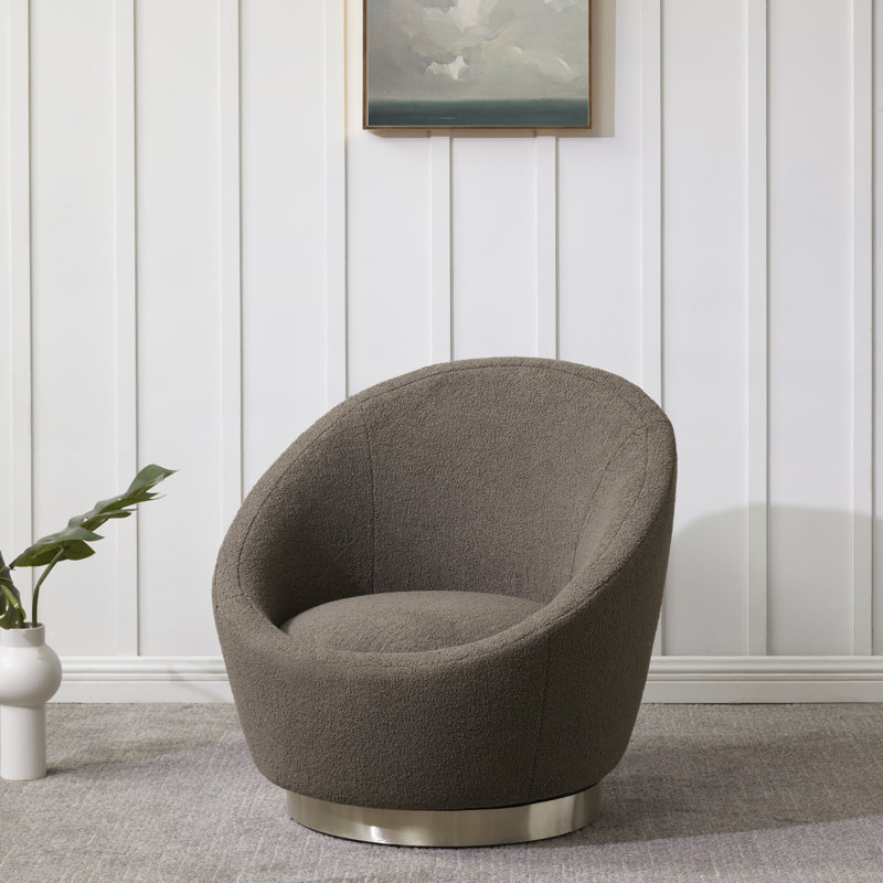 Teston Upholstered Swivel Barrel Chair, Dark Gray, Silver
