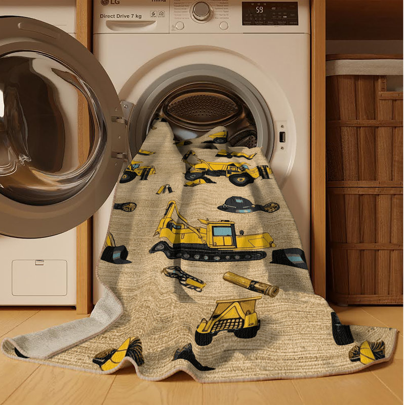 Tapis beige lavable à la machine, Rond 5 pi