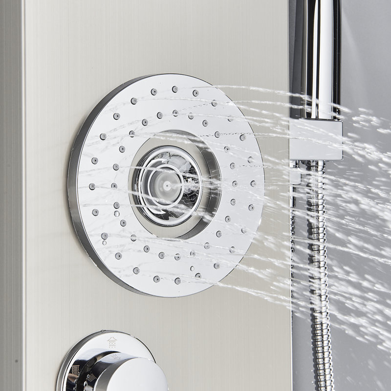 Shower Panel Tower System, LED Rainfall Waterfall Shower Head Shower Panel System Massage Jets, Stainless Steel Bathroom Shower Faucet with Bidet Brushed Nickel