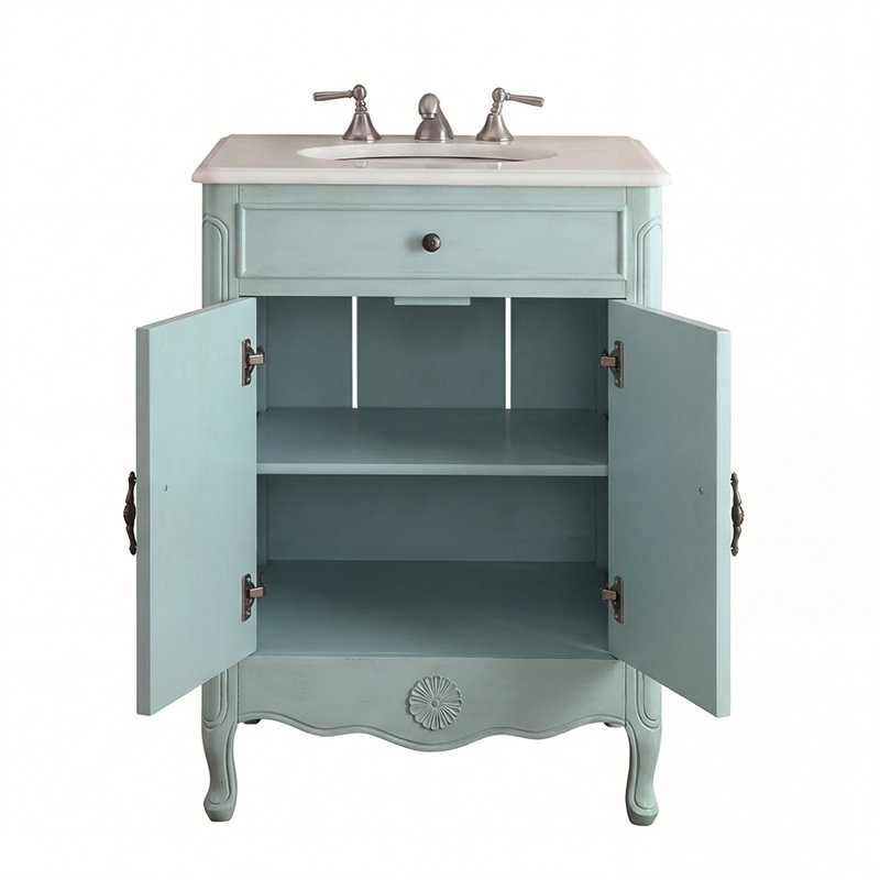 26'' Single Bathroom Vanity with Marble Top, Light Blue