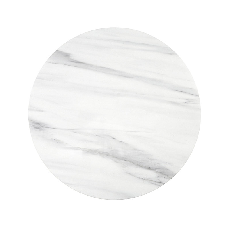 Modern Engineered Marble Side Table With White High Gloss Surface Stylish Round End &