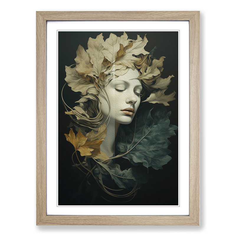 Leaf Classicism - Single Picture Frame Print on Wood, Oak Framed, 34cm H x 25cm W x 2cm D