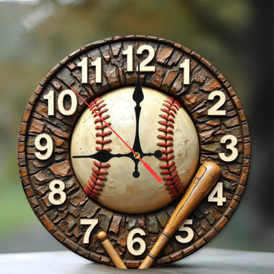 Baseball Themed Wall Clock with Bat