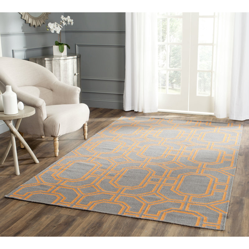 Rodgers Hand Woven Flat Weave Wool Geometric Rug, Rectangle 5' x 8'
