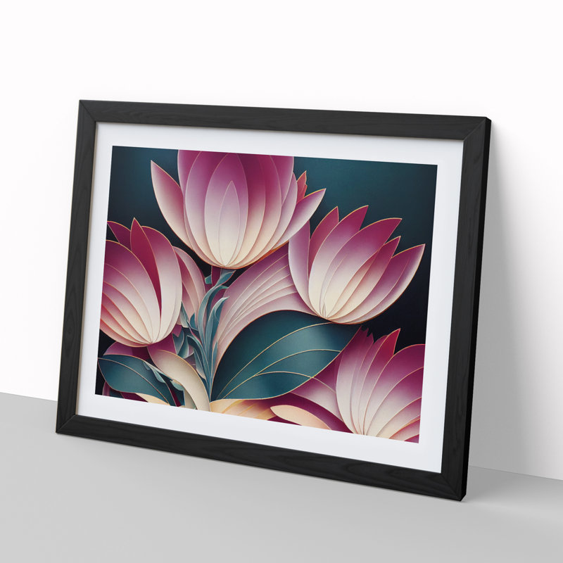 Charming Flowers Art Deco - Framed Print, Black, 46cm H x 64cm W x 2cm D