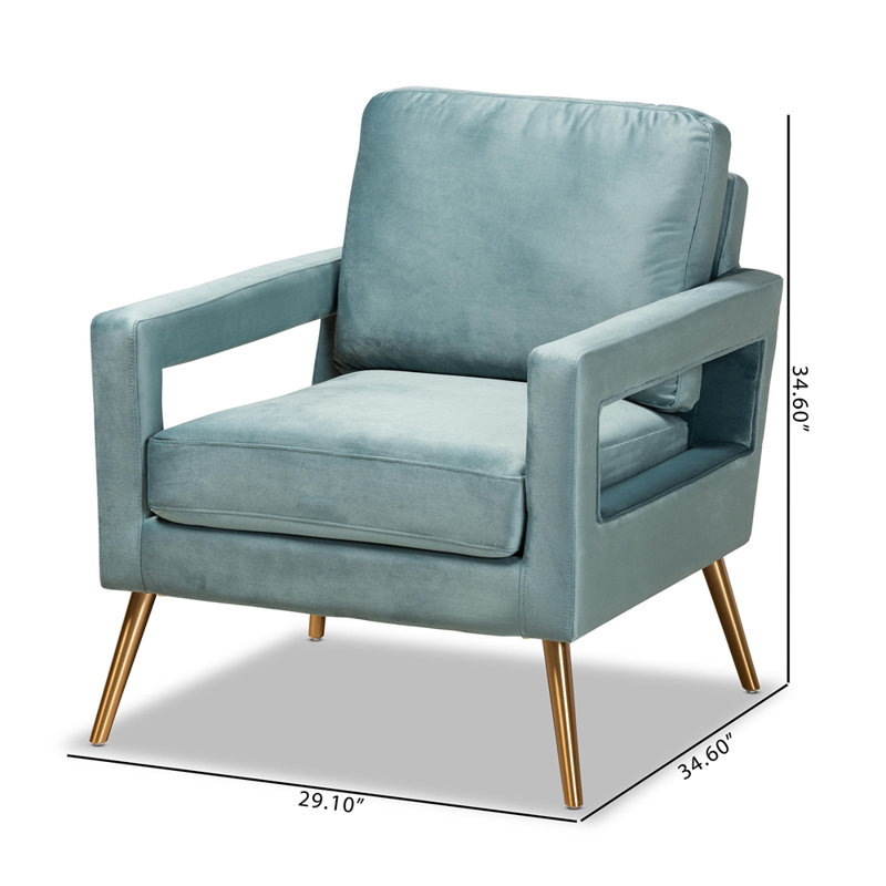 Elysian Light Blue Velvet and Gold Wood Accent Chair