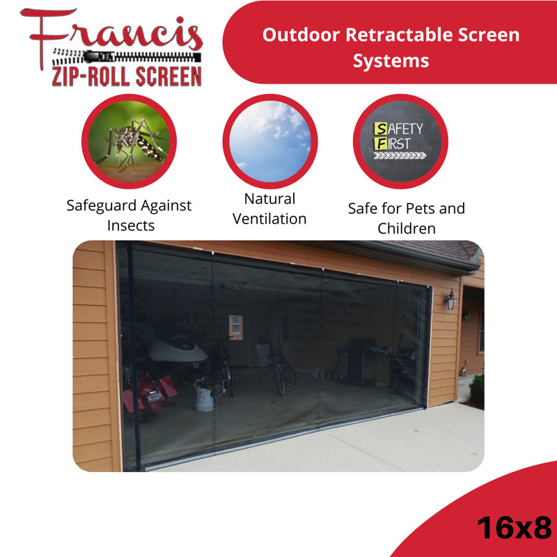 Retractable Screen For Garage Door, 96" H x 192" W x 1" D