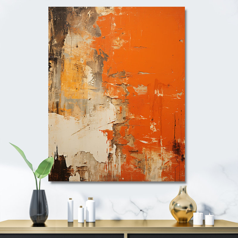 Orange abstrait, art chaos de feu II - art mural abstrait, Toile tendue, H 40 po x l 30 po x P 1,5 po