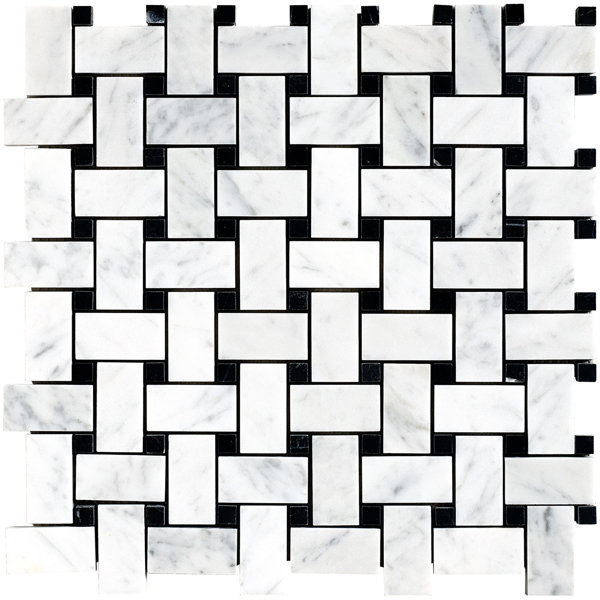 Carrara 1" x 2" Marble Basketweave Mosaic Wall & Floor Tile