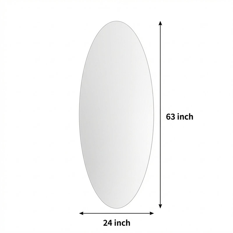 63" x 21" Modern Oval Full Length Wall Mirror, HD Copper-Free Silver Glass, Shatterproof Backing, Moisture-Resistant, 3 Installation Methods