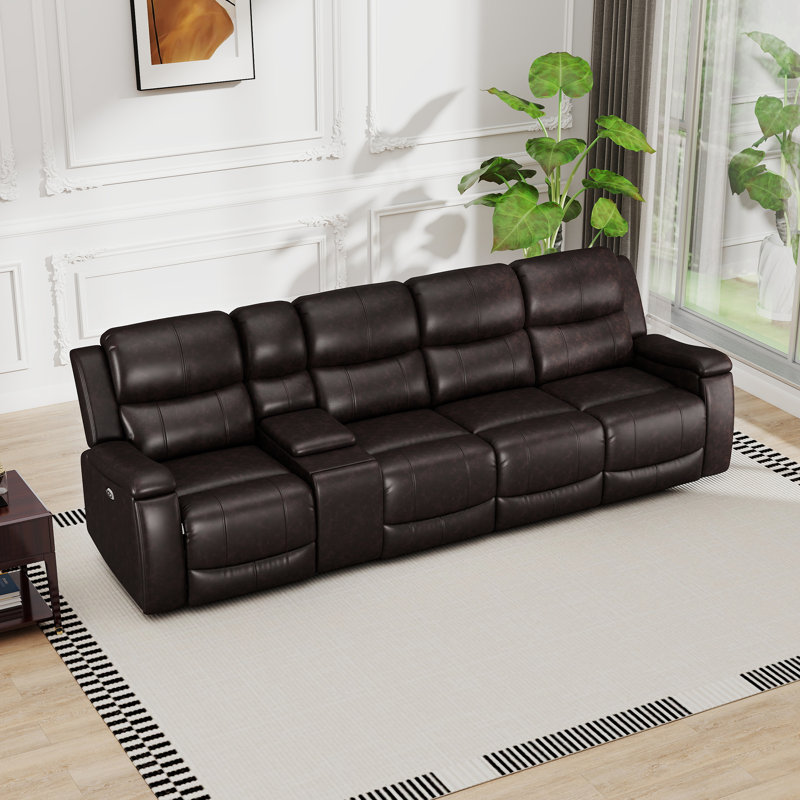 Canapé inclinable moderne 2 pièces avec porte-gobelets et rangement, Simili cuir brun foncé