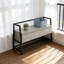 Banc de rangement moderne avec siège rabattable et range-chaussures, organisateur de couloir d'entrée avec structure en métal et finition aspect bois-1070953866