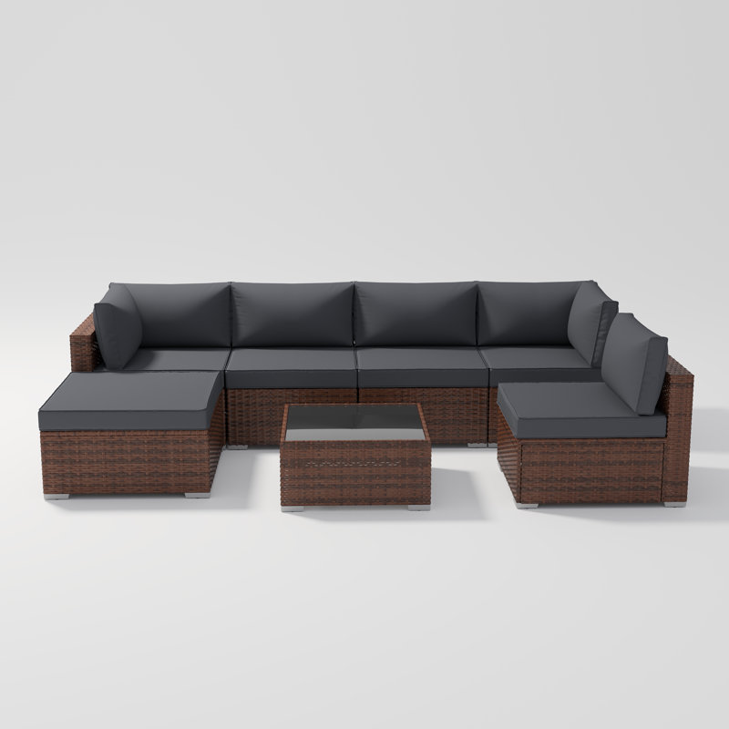 Ensemble de conversation modulaire avec coussins 7 pièces Axwell, Structure brune / coussin gris foncé