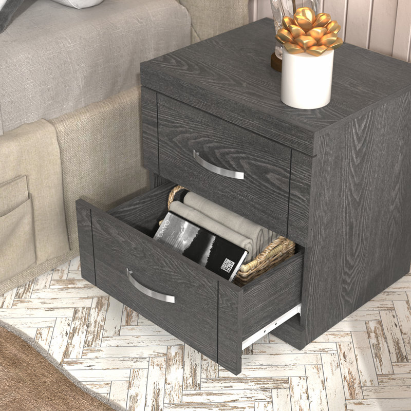 Table de chevet 2 tiroirs 20,31 po Avigail, Chêne gris foncé, Individuel