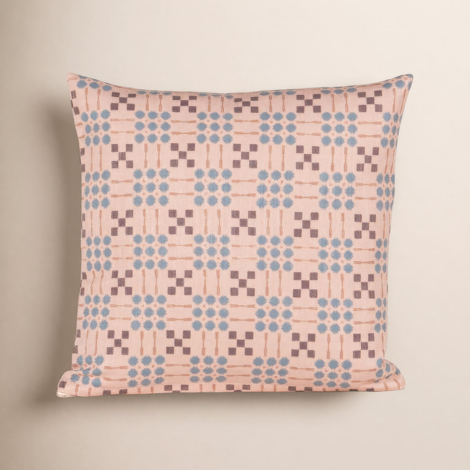 Gridwork Geometric Accent Pillow, Feather, Pink, Square 22"