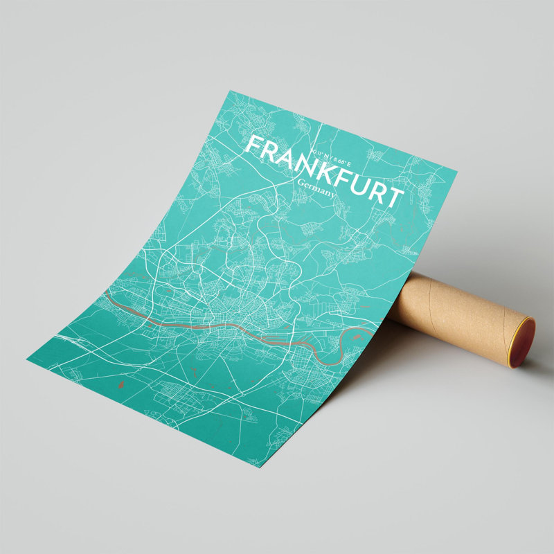 Carte de Francfort, impression graphique contrastée, H 17 po x l 11 po, Vert / brun