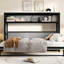 Lit escamotable gris en métal avec tablettes intégrées, pliable et stable, parfait pour les espaces invités, peu encombrant et facile à monter-1434352807