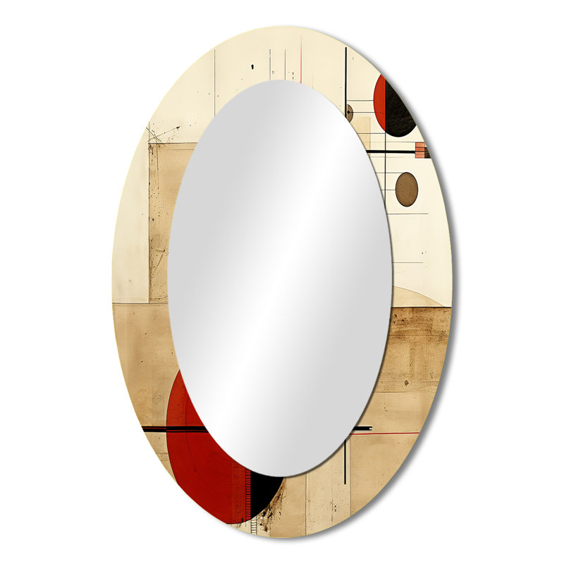 Unraveling The Mystery Retro Geometrics II - Miroir mural moderne rouge ovale, 36 po x 24 po