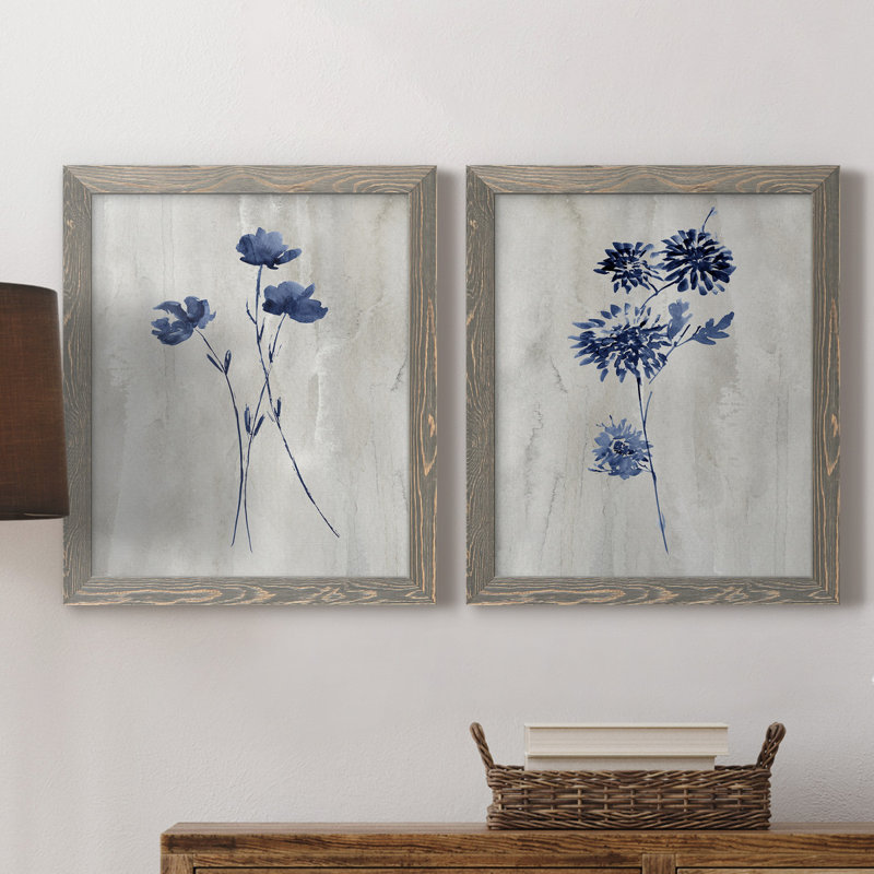 Indigo Botanical III - ensemble de 2 reproductions d'impressions, H 20 po x l 17 po x P 1 po, Toile avec cadre gris