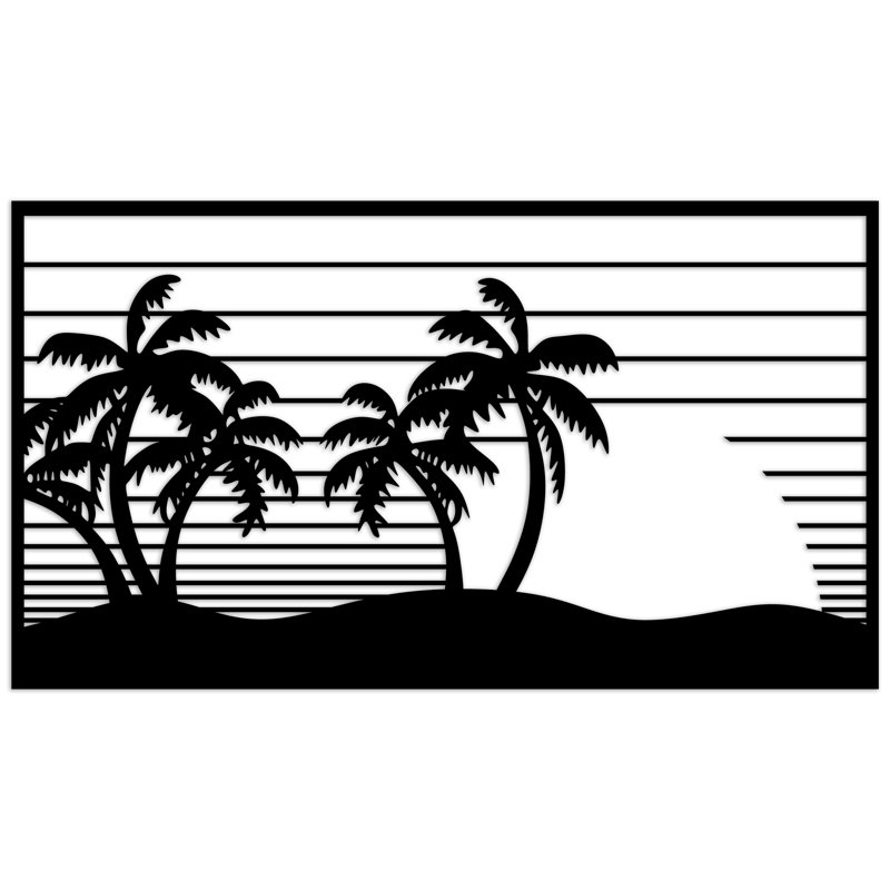 Art mural rectangulaire avec palmiers et lignes - bouleau baltique naturel (25,88 po x 46 po), H 18 po x l 32 po x P 0,25 po
