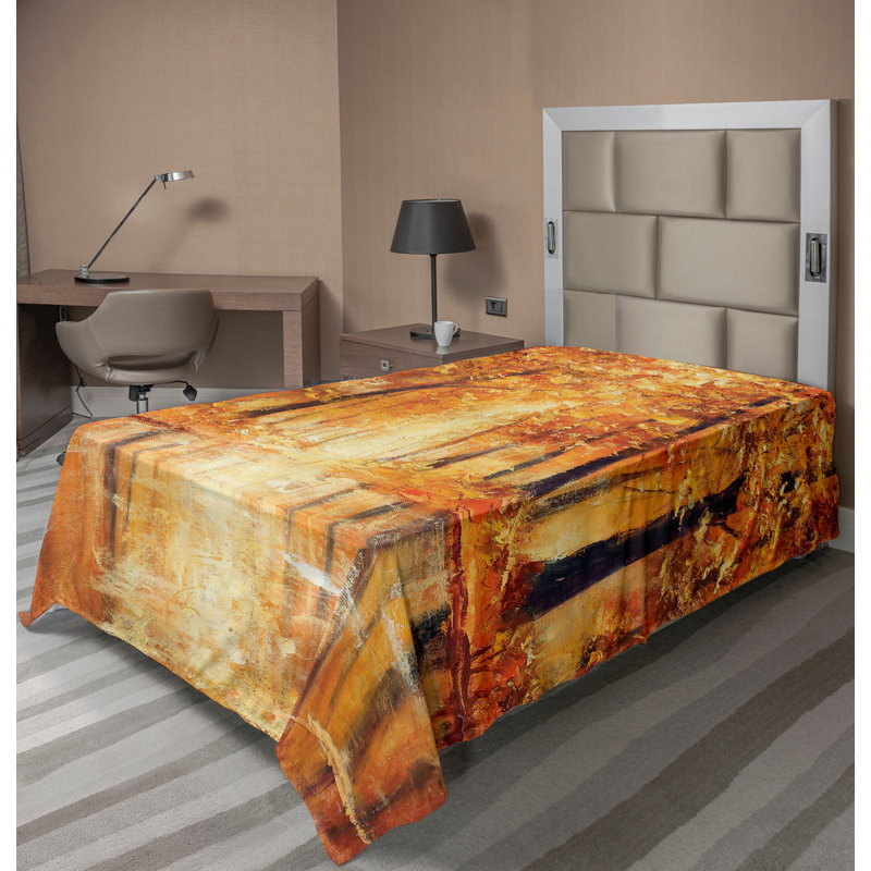 Ambesonne, drap plat d'automne, forêt, lac, automne, arbres, orange, brun, Drap plat pour lit simple