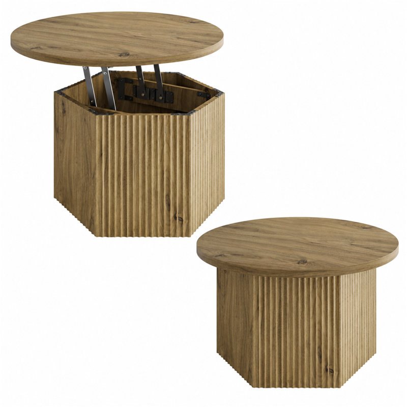 Table basse relevable 2 pièces avec rangement dissimulé