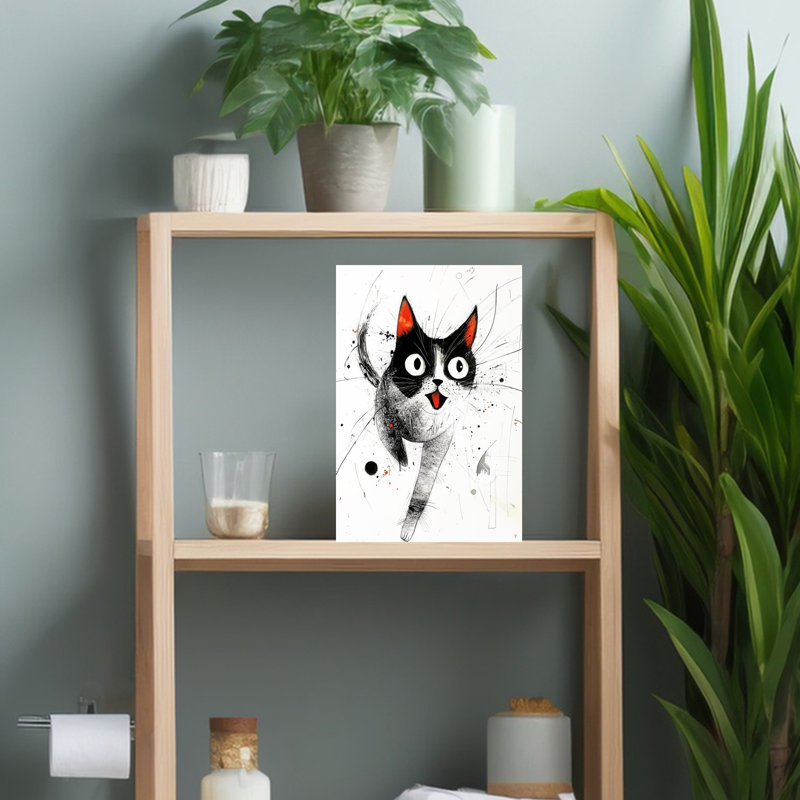 «Happy Tuxedo Cat», art mural moderne, H 18 po x l 12 po