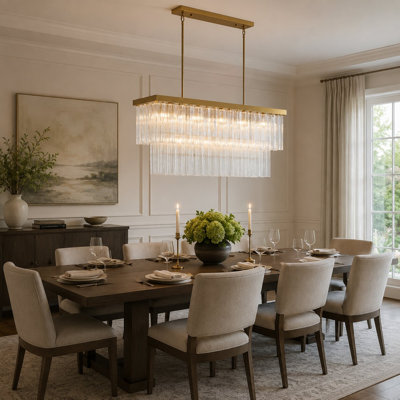 Modern 14 Light Ribbed Glass Chandelier