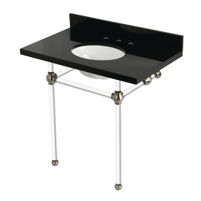 Kingston Brass Templeton 36-Inch Black Granite Console Sink with Acrylic Legs (8-Inch, 3-Hole)