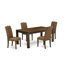 L'ensemble de table de salle à manger 5 pièces pour 4 personnes comprend une table de salle à manger rectangulaire en bois rustique et 4 chaises rembourrées en tissu brun, jacobin vieilli-488602463-488602461-488602460