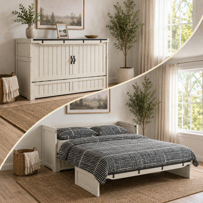 Lit escamotable Night & Day Furniture avec matelas en mousse à mémoire de forme de 15 cm (6 po), format Queen, blanc vintage et quincaillerie Ranchero