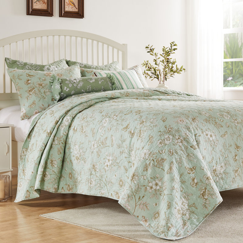 Greenland Home Fashions Olivia Mint 3-Piece Queen Size Quilt Set 90x90 + 20x26 (2),  Queen Quilt + 2 Standard Shams
