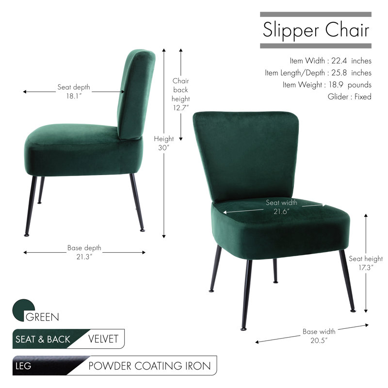 Bohn Velvet Slipper Chair, Green