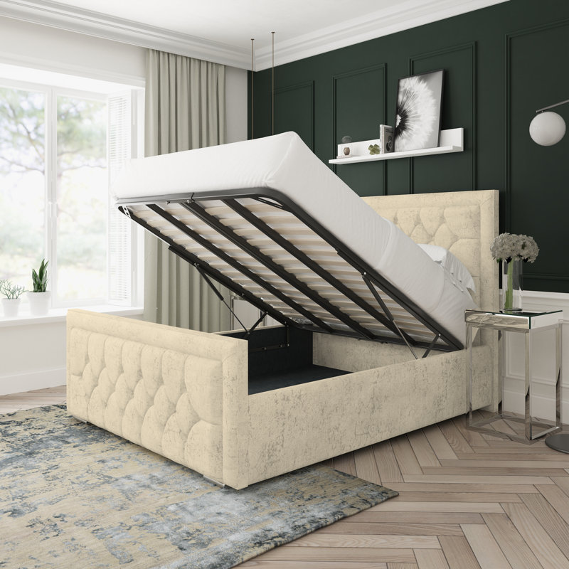 Maple Marble Upholstered Ottoman Bed Frame, Oatmeal, Single (3')