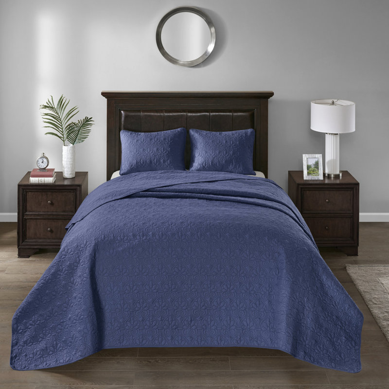 Couvre-lit simple réversible bleu marine - rembourré de coton prélavé pour une nuit de sommeil confortable