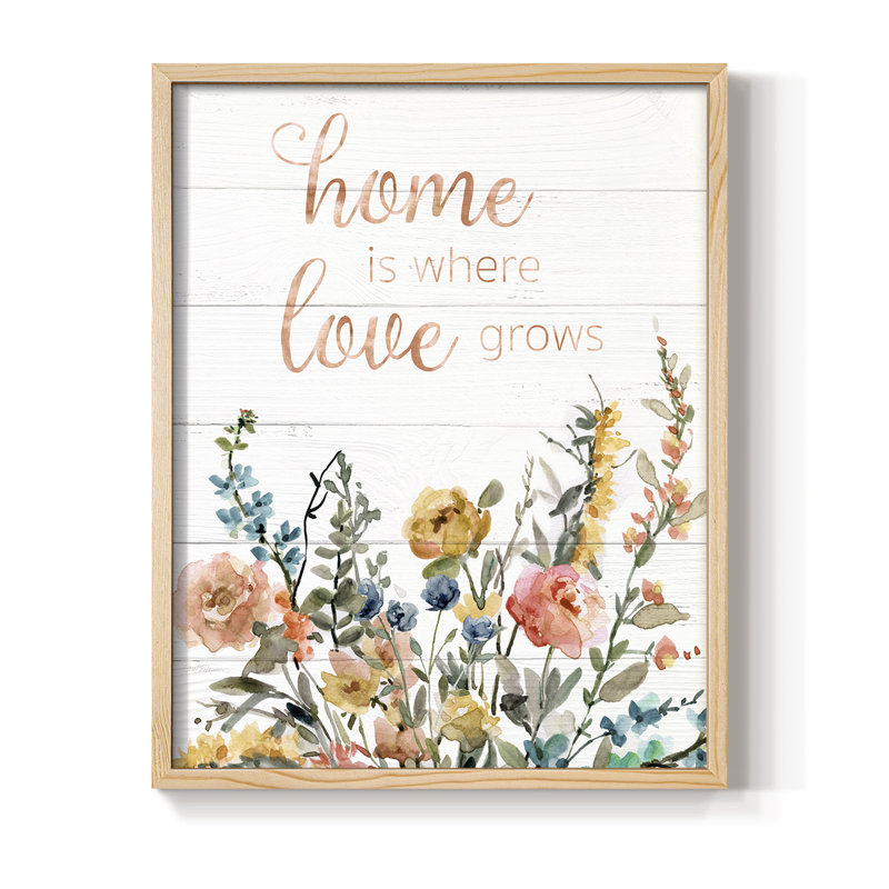 Home is Where Love Grows Framed Print - Solid Wood, Natural, 21" H x 17" W
